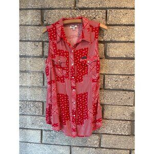 Wrangler Retro Womens Red Sleeveless Floral Patchwork Western Shirt Dress M